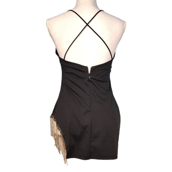 Woman's BLACK SEXY Club Party Dress Faux DIAMOND FRINGE Back Zip STRETCH size Sm - Picture 8 of 12